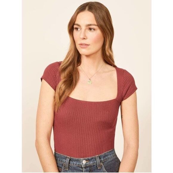 Reformation Bardot Knit Top Rust Color Ribbed
Fitted Shirt Size Large - Picture 1 of 8